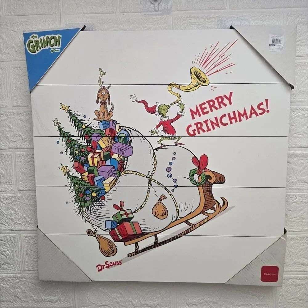 Nwt Dr. Seuss Grinch Merry Grinchmas Planked Wall Plaque Christmas Decor 18"